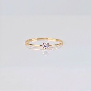 Dainty Tiny Solitaire Clear Crystal 18K Gold Plated Ring